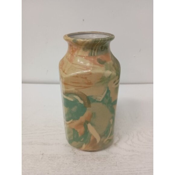 Vintage 60s Studio Art Pottery Bottle Vase Green Yellow Glazed Artisan MCM - Picture 6 of 10
